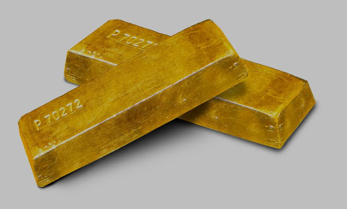 Gold ingots stacked — commodity investment, BursaKomoditas.id premium domain